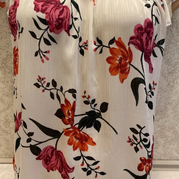Old Navy White Blouse with Pink and Orange Floral Design - Picture 6 of 14